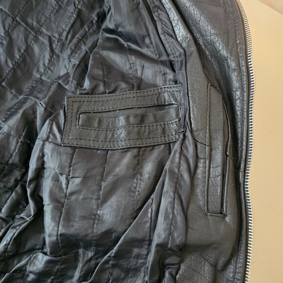 Prime Parts Leather Belted Motorcycle Jacket Men's 42 Black Biker Bomber USA VTG - Picture 5 of 16